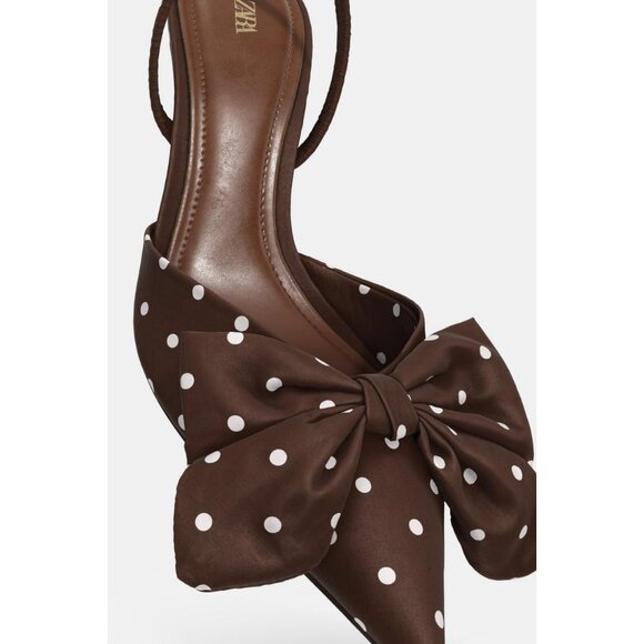 ZARA POLKA DOT PRINT HIGH-HEEL SHOES WITH BOW - Picture 3 of 6
